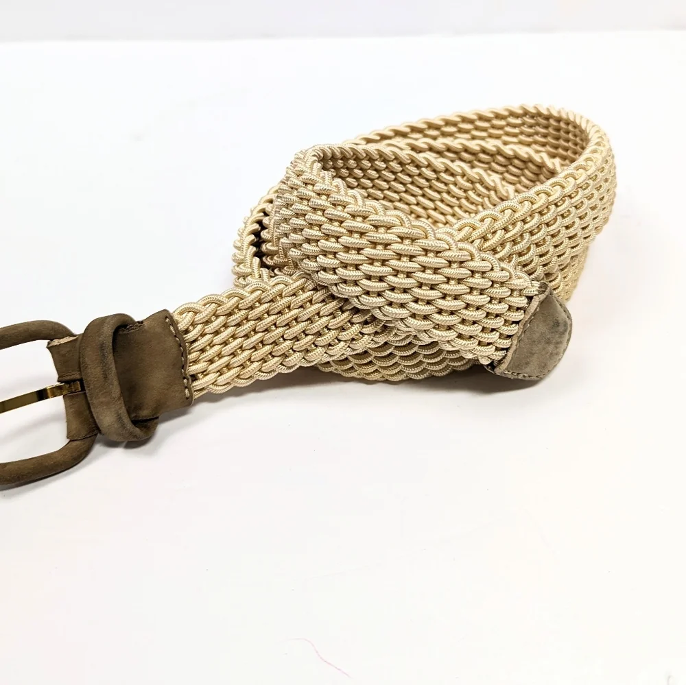 Braided Elastic Beige Men’s Belt with Suede Buckle